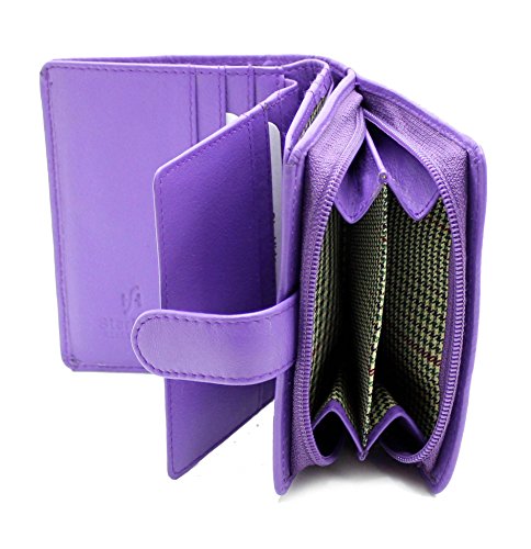 Ladies Genuine Leather Wallet Purse With Side Secure Zip Coin Pocket & ID Window Gift Boxed By Starhide #5530 (Purple)