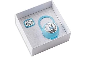 VALENTI & CO. Disney Clip Ciuccio, Catenella Portaciuccio Con Box In Argento Con Dettagli Winnie The Pooh - Ideale Come Regalo Per Nascita Neonato O Battesimo, Celeste, One size