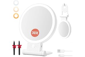 Auxmir Upplyst Sminkspegel, 30X/1X Dubbelsidig Förstoringsspegel, 72 LED 3 Färger Ljusspegel, 2000mAh med USB, Vägghängande Justerbar Ljusstyrka för Handväska Resor