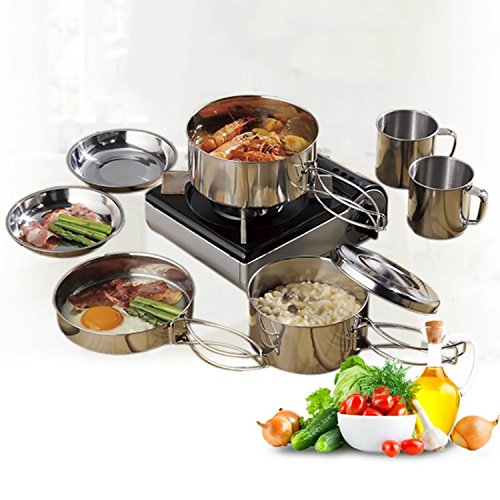 Juning 8 Piece/Set Camping 18/10 Kochgeschirr, Hiking Picnic Cookware Cooking Set für 2-3 Person Camping, Ideal for Hiking /Backpacking - 6