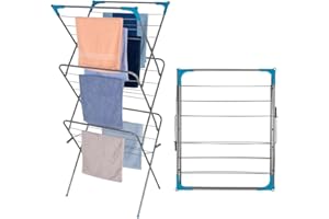 1ABOVE Premium Quality, Alloy Steel 3 Tier Clothes Airer Dryer Laundry Drying Washing Line Horse Indoor Outdoor Towel Rack-15m Drying Space- Non-Slip Feet and Corner spaces for Hangers