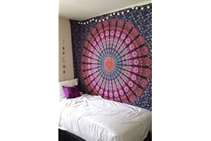 Popular Handicrafts Tapestry Wall Hanging Hippie Mandala Bohemian Hippy Psychedelic Design Indian Tapestries Bedspread 84 x 90 Inches (215cm x 230cm) Red Yellow