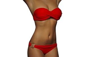 YCBMINGCAN Conjunto de bikini push-up de 2 piezas para mujer, traje de baño con cintura alta, parte superior de bikini, moda de playa, bikini a rayas sin tirantes