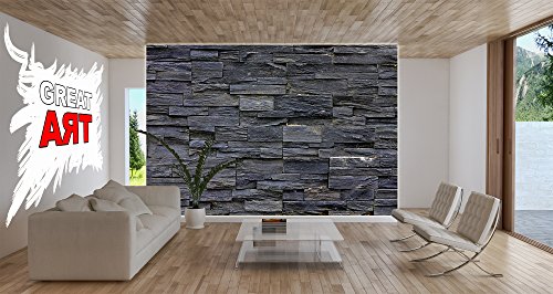 GREAT ART Schwarze Steinwand Wanddekoration – Wandbild Steinmauer Motiv XXL Poster (140 x 100 cm) - 3