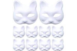 AnNissa 10 Piezas Máscaras de Papel Blanco para Pintar, Papel Blanco Bricolaje Máscara de Pulpa en Blanco para Cosplay,Carnaval,Fiesta de Halloween