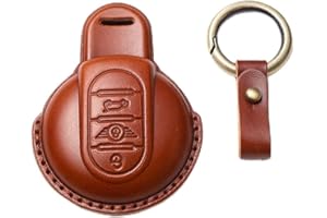 HIBEYO Smart Autoschlüssel Hülle passt für BMW Mini Schutzhülle Schlüsselhülle für Mini Cooper One Clubman F56 F54 F55 F57 F60 Schlüsselbox Rindsleder Funkschlüssel Schlüsselbund 3 Tasten-