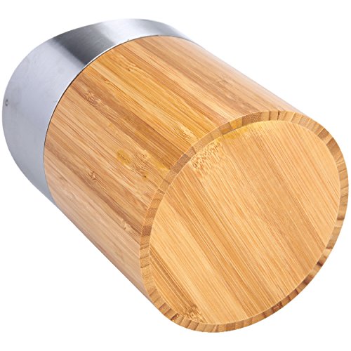 Oxid7® Tischabfalleimer Abfallbehälter Kosmetikeimer Bambus mit Schwingdeckel - 3