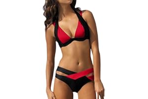 NI_KA Bikini Bresilien Femme Sexy Cross Halter Fighting Color Maillot de Bain Push Up