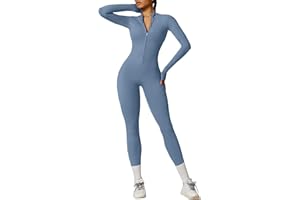 OEAK Mono deportivo largo ajustado para mujer, de manga larga, cuello alto, con cremallera, forro polar, sin costuras, de una pieza