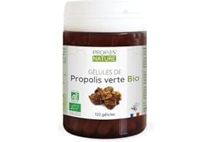 Gélules Végétale Propolis Verte Bio - enveloppe végétale - Dosées à 100mg/gélule - 60 gélules - Sans colorant ni conservateur - Certifiées bio - Agriculture Biologique - PROPOS'NATURE