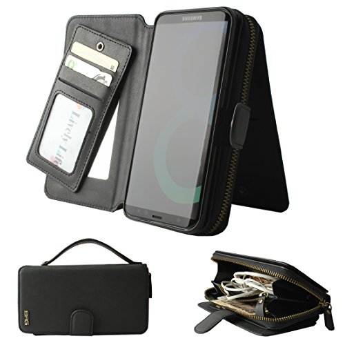 Galaxy S8 Hülle, Lively Life PU Leder Wallet Hülle Multifunktions Abnehmbare Reißverschluss Schutzhülle Flip Case Cover mit Kartenfächer Card Slot Geldbörse Geldbeutel Schutz Tasche für Samsung Galaxy S8 - Schwarz