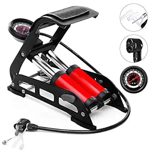 Birud Portable Aluminum Double Barrel Air Foot Pump for Car Motorcycle Bike Tires Foot Air Pump Inflator-160 psi