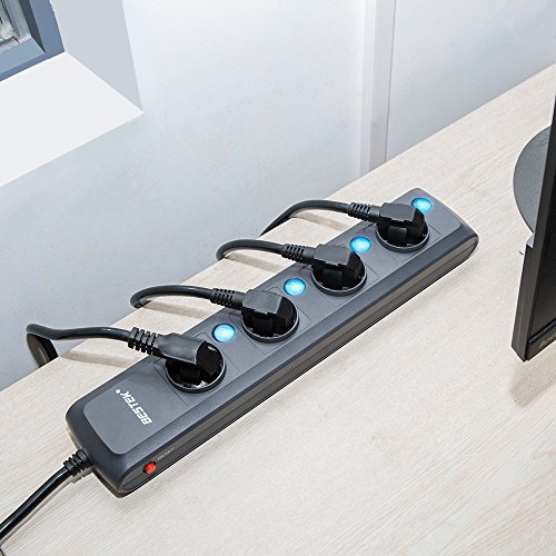 BESTEK 4 fach Steckdosenleiste einzeln schaltbar,großer Buchsenabstand, Steckerleiste Wandmontage, 4000W / 16A, 1,8m Kabel mit Winkelstecker, schwarz - 3