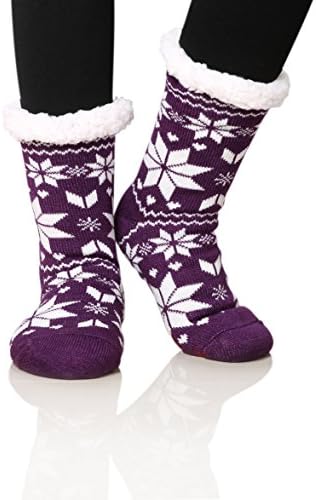 Women's Home Super Soft Warm Winter Fuzzy Snowflake Fleece Lined Crew Slipper Socks