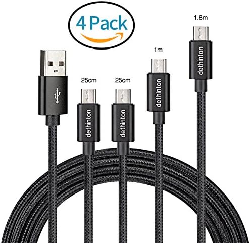 Micro USB Cable with Ultra Slim Connector DETHINTON Premium Nylon Braided Android Charger USB to Micro USB Charging Cable Samsung Charger Cord for Samsung Galaxy S7 Edge/S7/S6/S4/S3,Note 5/4/3 (4pack-Black)