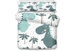 Morbuy Set di biancheria da letto per letti single, matrimoniali e super king size, con stampa 3D in microfibra, federe e copripiumino (180 x 220 cm, dinosauro)