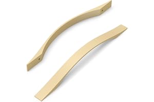 FURNIWARE Paquete de 10 manijas modernas de latón en forma de D, distancia entre agujeros de 192 mm, aluminio, acabado de latón cepillado, manijas de gabinete de cocina