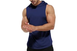 GYMSKOP Men's Workout Sleeveless Hoodies Athletic Training Cotton Gym Hooded Tank Tops Sports Bodybuilding Fitness Muscle T Shirts