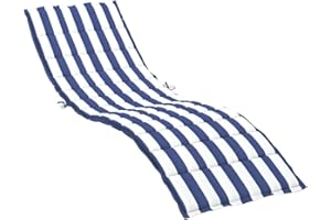 vidaXL Coussin de Chaise Longue, Matelas de Bain de Soleil Anti-Glissement, Décoration Jardin Terrasse, Rayures Bleues et Blanches Tissu Oxford