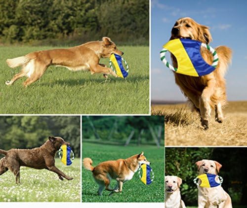DORABO Dog Frisbee Dog Training Toy Oxford Cloth Flying Frisbee Tooth Resistant Outdoor Bite Resistant Chewing Throwing Catching Toy for Dog Pet Pet Throw Toy Cotton Rope Frisbee (Random Color)