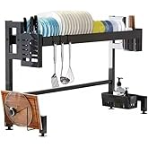 Zeus Dish Rack, Carbon Steel, Over Sink Drying Rack, Kitchen Organizer, Utensils Storage, Drainer Shelf, Adjustable, 95cm Len