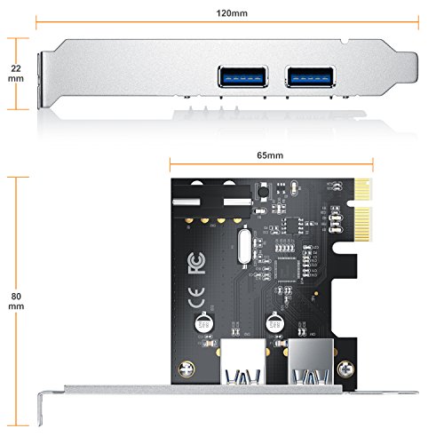 CSL – 2-Port USB 3.0 Karte PCIe Express Schnittstellenkarte Controller USB 3.0 Super Speed | USB Hub intern - 2