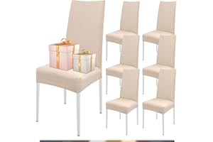 FIGOOO Fundas Sillas de Comedor Pack 6 Fundas para Sillas Ajustables Licra Cubiertas para Sillas Extraíbles Lavables Desmontables Fundas Protectoras para Sillas con Respaldo Altas(Biege,6pcs)
