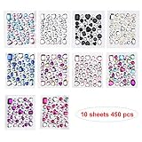 cristales para joyas Value Pack: el kit autoadhesivo de diamantes de imitación de Phogary viene con 10 hojas, en total 450 piezas de adhesivos de diamantes de imitación multicolor en diferentes tamaños y formas Incluye una variedad de formas, tamaños y colores para adornar sus proyectos de manualidades y hacerlos brillar.