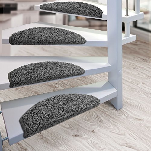 Floordirekt Stufenmatten Treppenmatten Shaggy – Venus Halbrund 10 Aktuelle Farben SparSet 15 Stck. (grau) - 2
