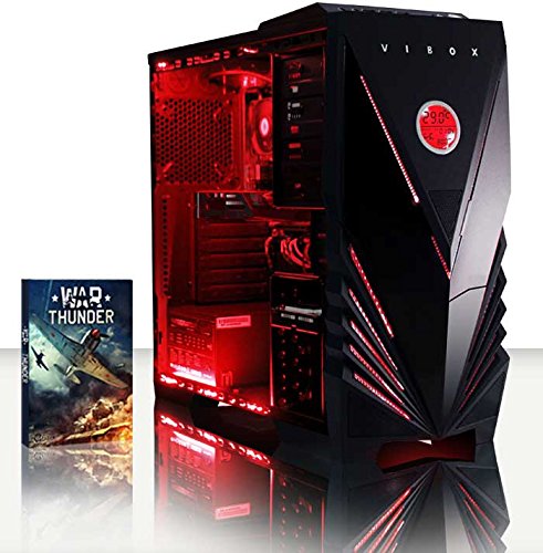 VIBOX Scope 57 Gaming PC - 3,9GHz AMD A4 Dual-Core APU, GT 710 GPU, preiswerte, Familien, Multimedia, Desktop Gamer Computer mit Spielgutschein, Rot Innenbeleuchtung, lebenslange Garantie* (3,7GHz (3,9GHz Turbo) superschneller AMD A4-6300 Dual-Core-APU / CPU-Prozessor, Nvidia GeForce GT 710 1GB Grafikkarte GPU, 4GB DDR3 1600MHz RAM, 1TB (1000GB) SATA III HDD 7200rpm Festplatte, 400W 85+ Netzteil, Vibox Commando rotes Gaming Gehäuse, FM2+ Mainboard, Ohne Windows Betriebssystem)