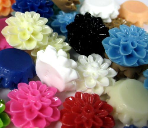 Resin Chrysanthemum Cabochons Assorted Colours 15mm x 20 pieces