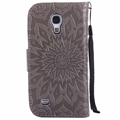 Galaxy S4 Mini Hülle, Dfly Premium Slim PU Leder Mandala Blume prägung Muster Flip Hülle Bookstyle Stand Slot Schutzhülle Tasche Wallet Case für Samsung Galaxy S4 Mini i9190, Grau - 3