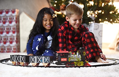 MOTA Classic Holiday Train Set with Real Smoke - Authentic Lights, and Sounds - A Full Set with Locomotive Engine, Cargo Cars, Tracks and Christmas Spirit