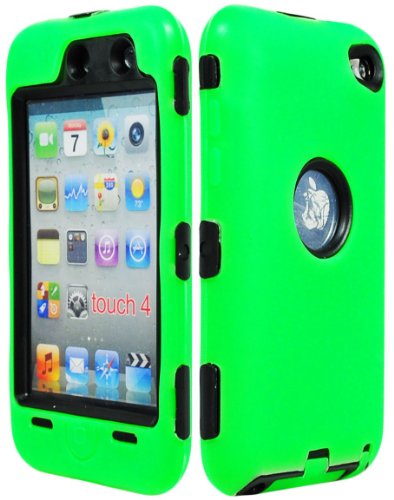 BasTexWireless Bastex Hybrid Armor Case for Apple Ipod Touch 4, 4th Generation - Green Silicone Skin / Black Hard