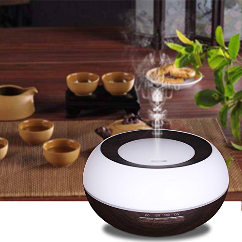 Aroma Diffuser, YCTA 300ml Holzmaserung Luftbefeuchter Ultraschall Öl Diffusor Duftzerstäuber Humidifier Aromatherapie Diffusor Tragbarer mit 7 Farben LED Licht für Babies Kinder(WOOD1-Dark Brown) - 5