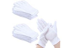 PERFETSELL 12 Paia Guanti Cotone Bianchi Guanti per Gioielli Unisex, da Cameriere, da Servizio, Morbidi e Riutilizzabili, Esaminando Gioielli, Lavoro Quotidiano
