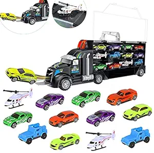 toys bhoomi toy trucks transport car carrier vehicle with 8 sports cars, 2 off-road jeeps, 2 helicopters-Multi color