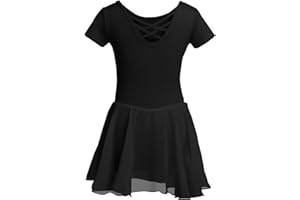 DGSHIRLDJO Kinder Ballettkleidung Mädchen Kurzarm Baumwolle Ballettkleid Balletttrikot Tanzkleid Tanzbody mit Chiffon Rock Tütü