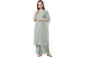 Shopping Queen Damen Viskose Seide Chikankari Kurta Palazzo Dupatta Set