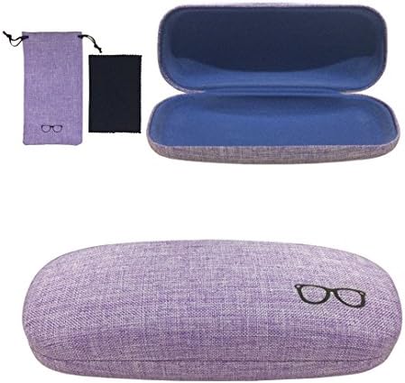iKomi Hard Shell Glasses Case,Linen Fabric Case for Eyeglasses and Sunglasses(Includes Glasses Pouch)(Purple)
