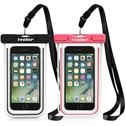 iVoler [IPX8 Certificado] [2 Unidades] Funda Bolsa Móvil Impermeable Universal para Xiaomi, iPhone, Samsung Galaxy, Huawei, Smartphones, Monedas, Pasaporte, etc. (Negro+Rosa)