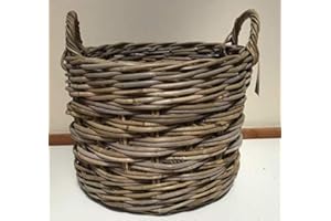 SMRL Round Log/Kindling/Storage Basket, Excellent Quality, Very Strong Kuba Rattan (Medium),Brown