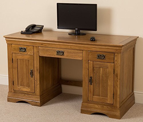 French Rustic Solid Oak Large Office Computer Desk, workstation (145 x 60 x 79.5 cm)