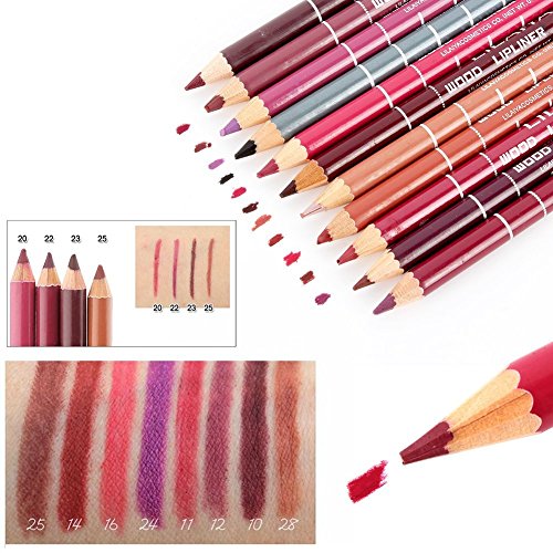 Lippenkonturenstifte Set, CINEEN 12 Farben Professionelle Lipliner Wasserdichte Lippenfarben Lippenstift Lidstrich mit Deckel - 2