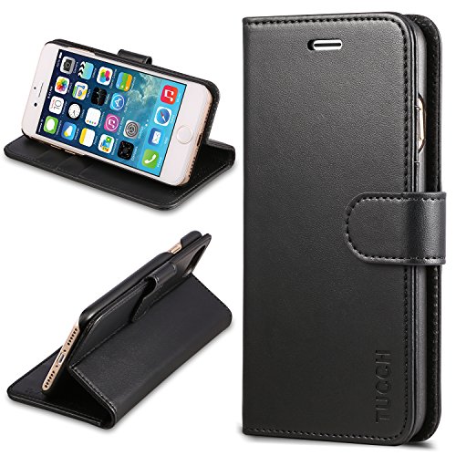 iPhone 7 Case, iPhone 8 Case TUCCH iPhone 7 Wallet Case [Lifetime Warranty] Classic Style Magnetic Closure Flip Book Cover with Card Slots and Hidden Pocket (Credit Card ID & Bill) Kick Stand Protection Wallet Case for iPhone 7/iPhone 8-Black