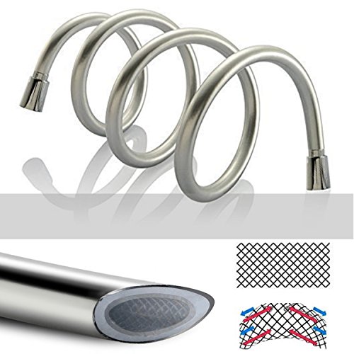 DSIKER® PVC Brauseschlauch Hochwertiger Flexible Duschschlauch ,Hochglanzverchromt Edelstahl |1/2 Zoll ,1,75 m – Mantel inkl 2 Dichtungsringe,Metalloptik,Knickschutz, silber - 5