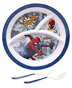 HILLWILL Kids Dinner 3 Pieces Combo Plate Set Printed Glossy Kids Attract to Eat Food with Melamine Material in Multi Color (Spiderman)