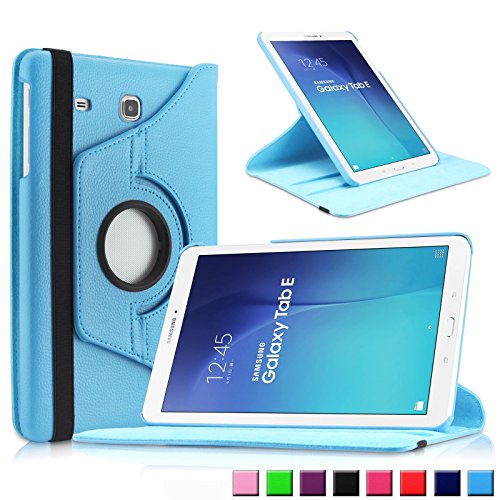 Infiland Samsung Galaxy Tab E 9.6 Hülle Case - PU Ledertasche lederhülle 360° Drehbarer Stand Cover Case Schutzhülle Tasche Etui für Samsung Galaxy Tab E T560N / T561N 24,3 cm (9,6 Zoll) Tablet-PC(Hellblau)