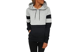 Tuopuda Sweat à Capuche Femme Épais Hoodie Hiver Pull à Rayures Patchwork avec Poche élégant Sweat-Shirt Streetwear Manteau Grande Taille Vetement Sport Chemisier Fille Blouse Printemps