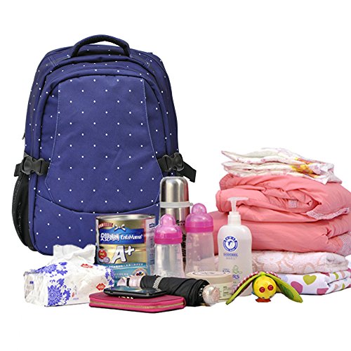 Baby Diaper Nappy Changing Bag Multifunctional Mummy Large Capacity Backpack Nursery Changing Bag Handbag Tote Travel Shoulder Backpack (Blue Polka Dot)